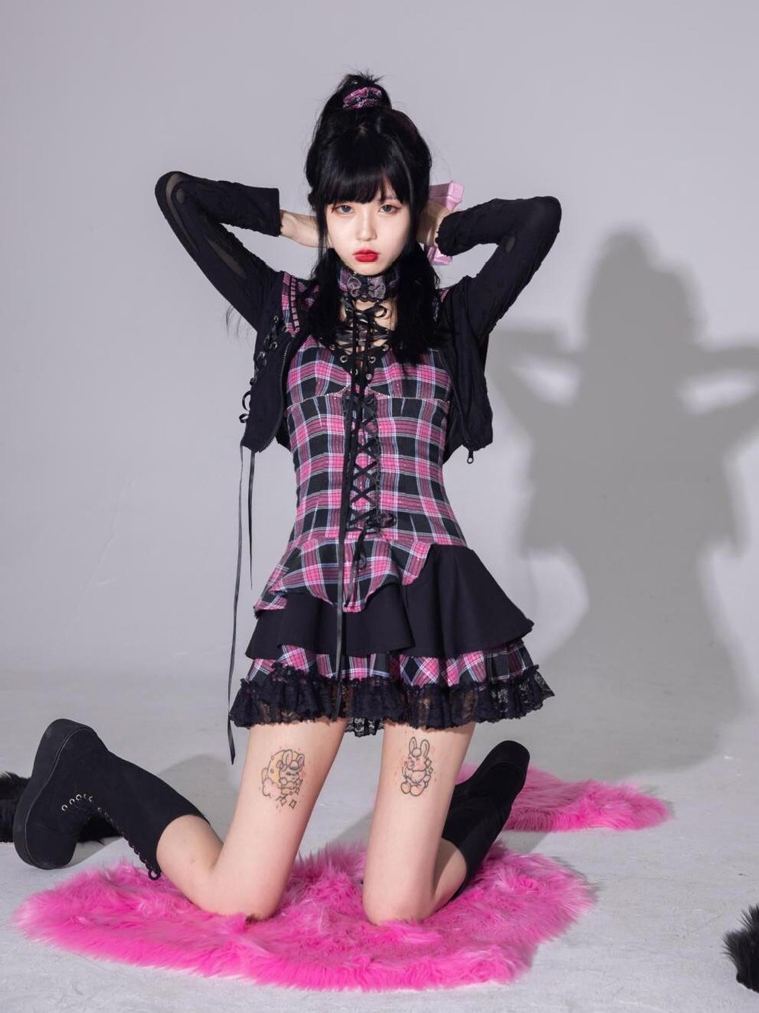 Evil Tooth Tiered Lolita Punk Band Spaghetti Strap Women&