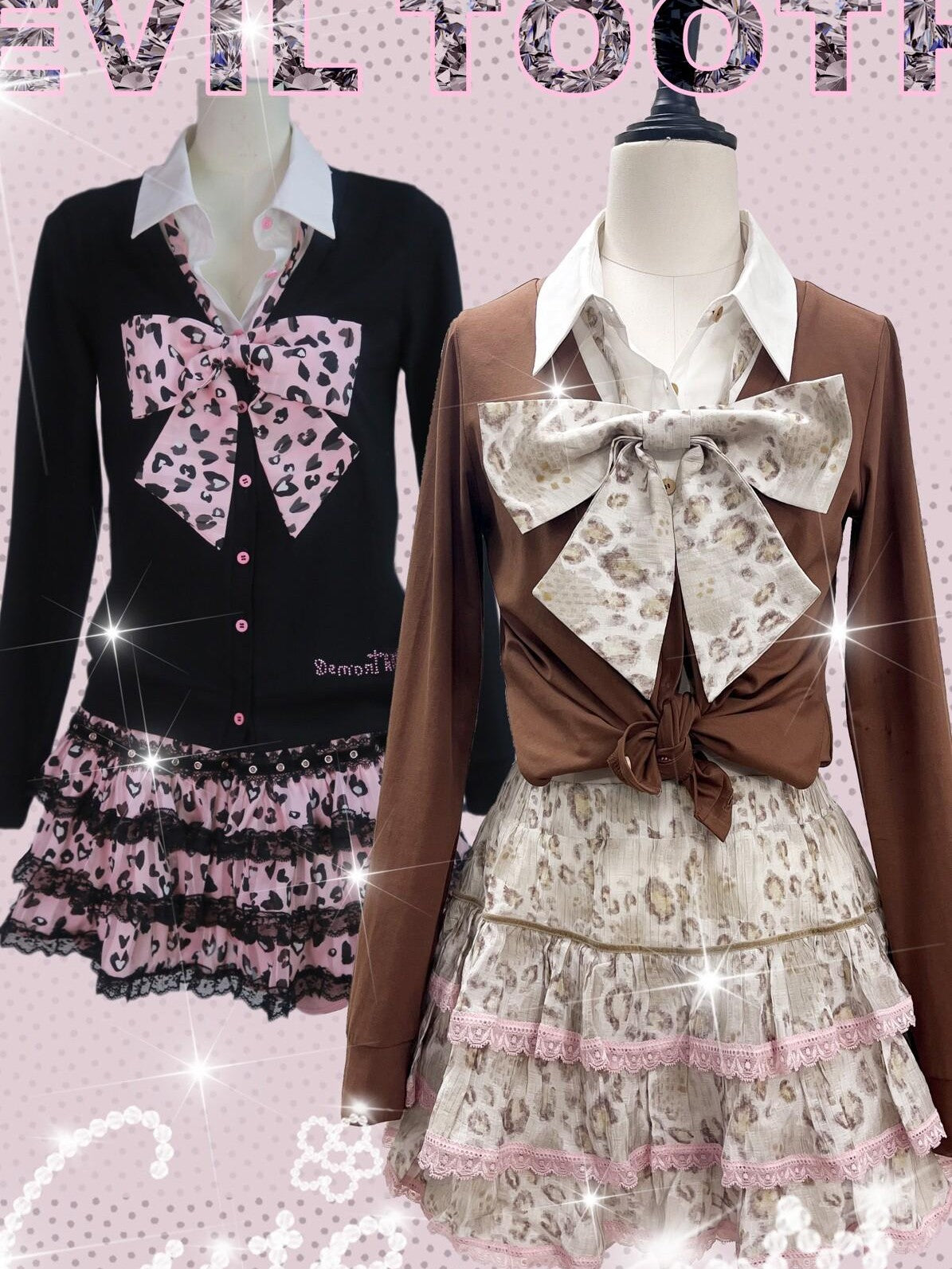 Evil Tooth Tooth Rhinestone Two Tone Faux Uniform Women&