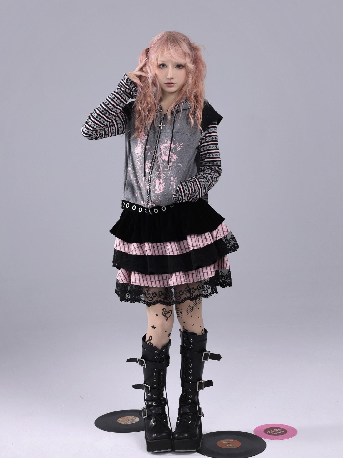 Evil Tooth Velvet Striped Music Note Patchwork Women&