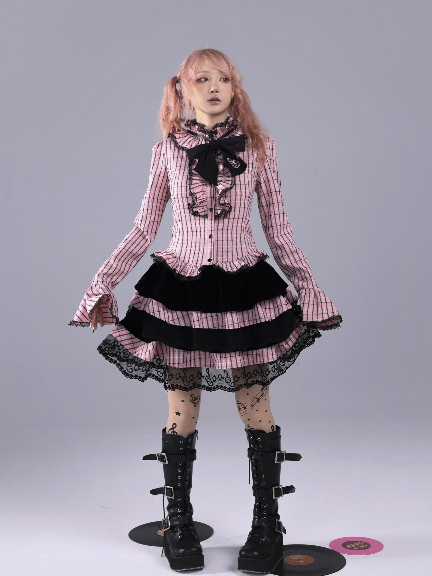 Evil Tooth Velvet Striped Music Note Patchwork Women&