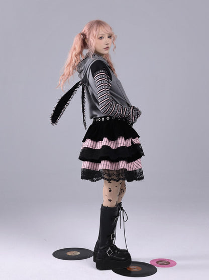 Evil Tooth Velvet Striped Music Note Patchwork Women&