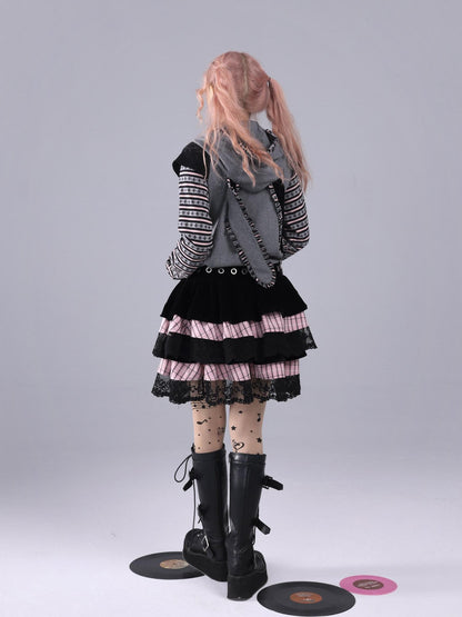 Evil Tooth Velvet Striped Music Note Patchwork Women&