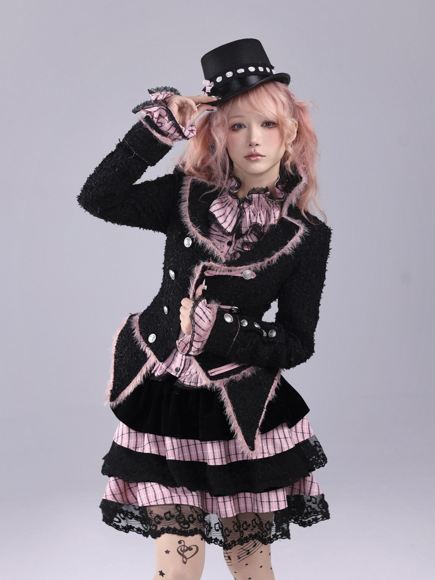 Evil Tooth Velvet Striped Music Note Patchwork Women&