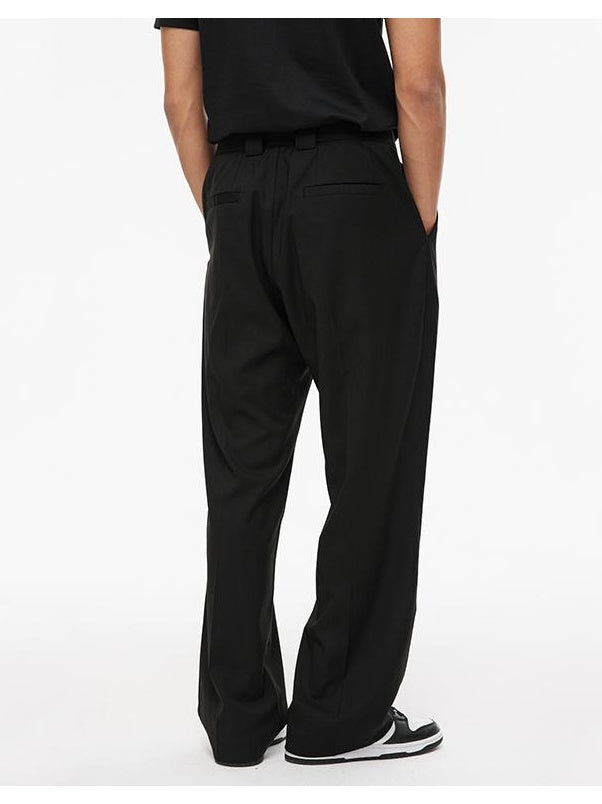 Extended Placket Folded Wide-Leg Trousers