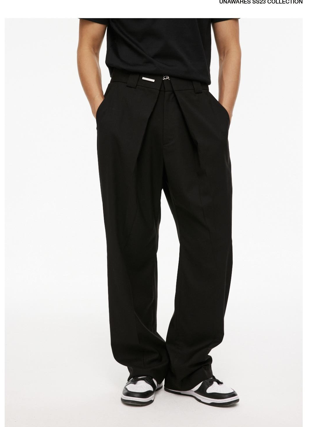 Extended Placket Folded Wide-Leg Trousers