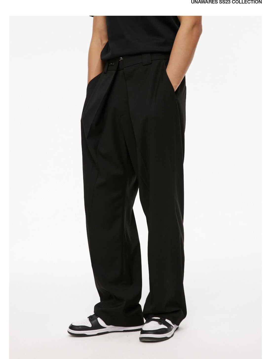 Extended Placket Folded Wide-Leg Trousers