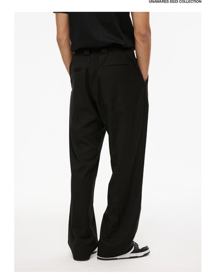 Extended Placket Folded Wide-Leg Trousers