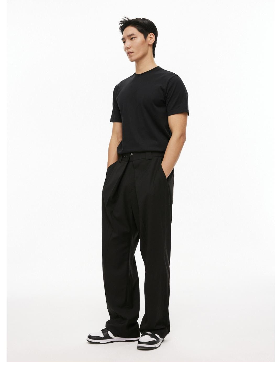 Extended Placket Folded Wide-Leg Trousers