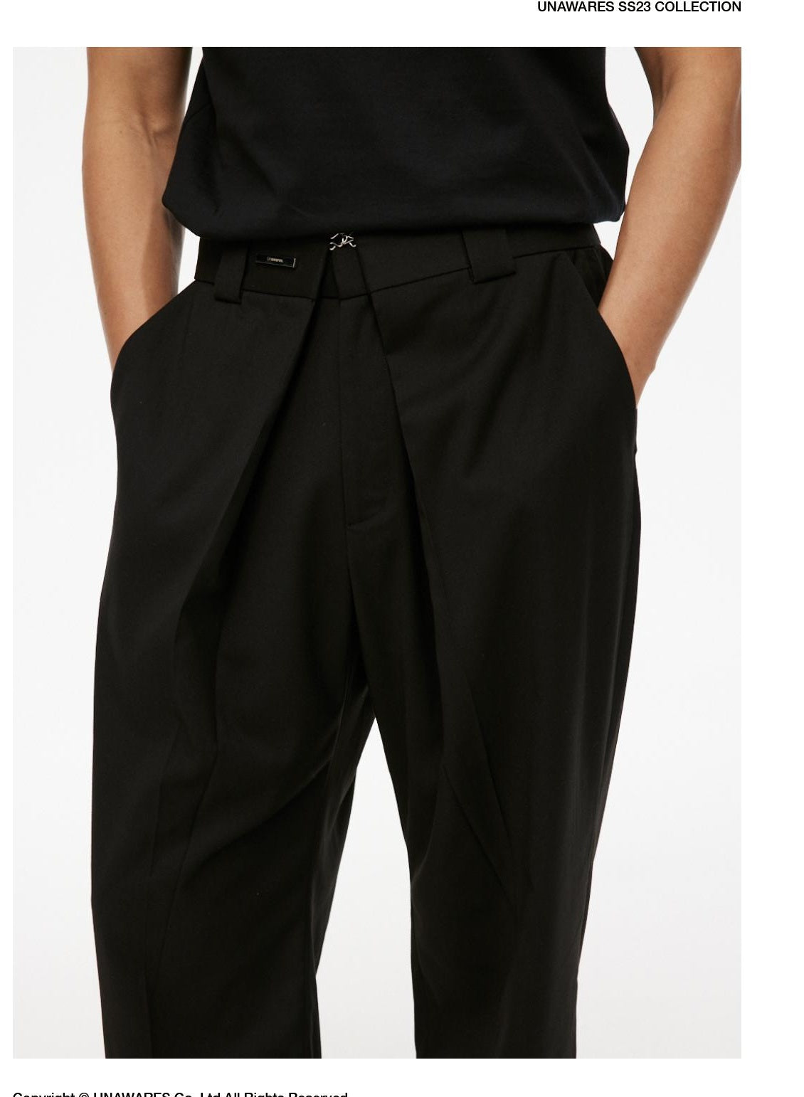 Extended Placket Folded Wide-Leg Trousers