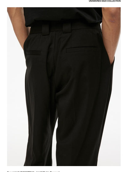 Extended Placket Folded Wide-Leg Trousers