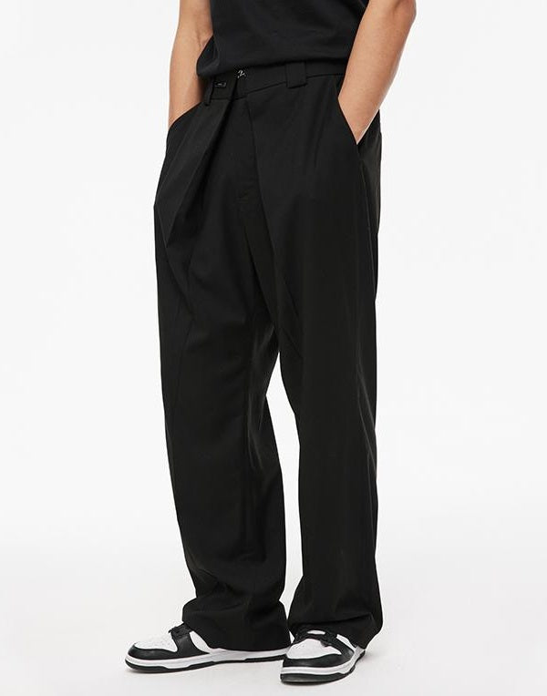 Extended Placket Folded Wide-Leg Trousers