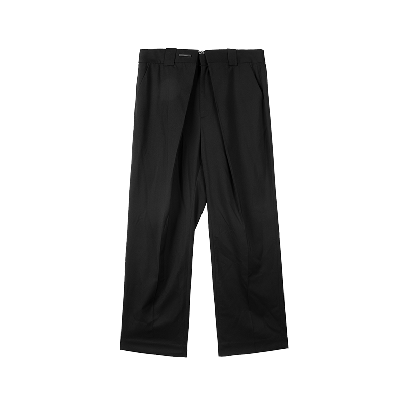 Extended Placket Folded Wide-Leg Trousers