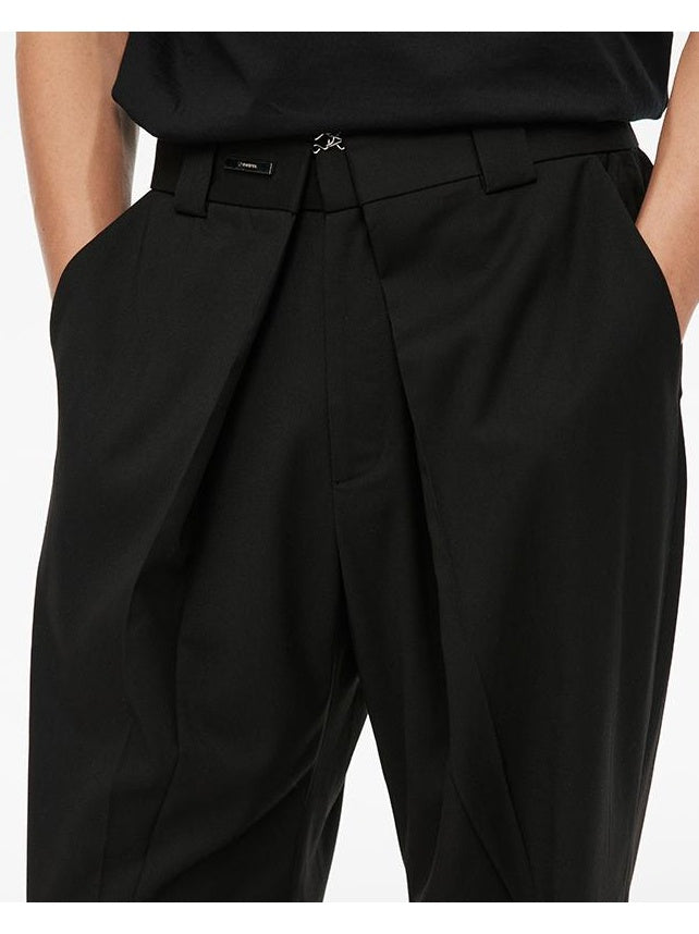 Extended Placket Folded Wide-Leg Trousers