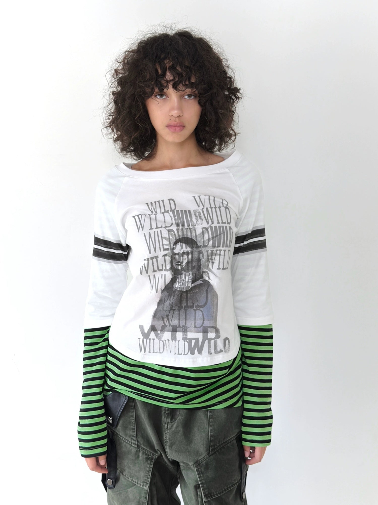 FULLTIDE 100% Cotton Breathable Deconstructed Loose Straight Unisex Striped Print T-Shirt