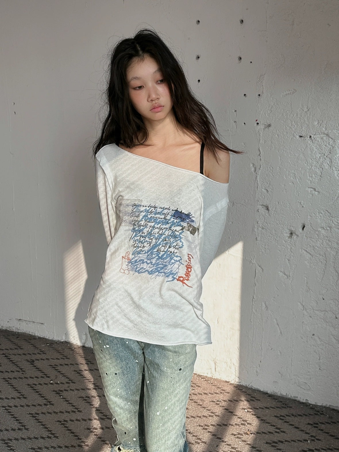 FULLTIDE 100% Cotton Casual Crew Neck Long Sleeve Regular Fit Women Off White T-Shirt