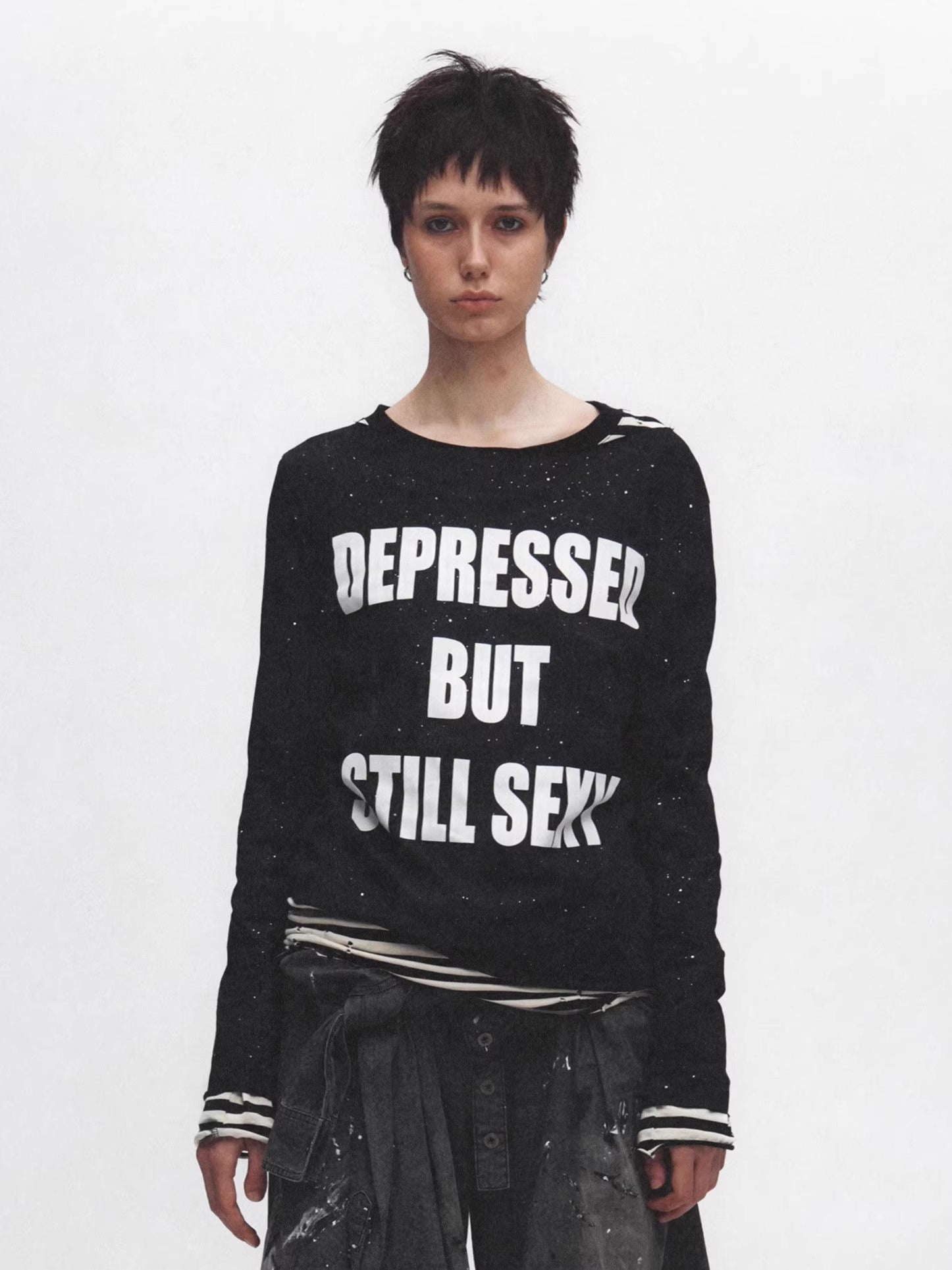 FULLTIDE_100%_Cotton_Cool_Cropped_Long_Sleeve_Crew_Neck_Women_Black_White_T-Shirt_MISSTT