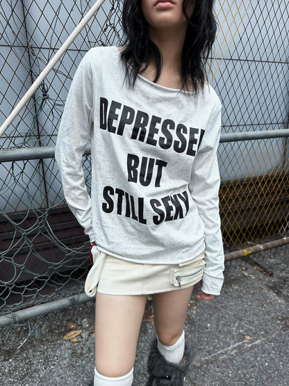 FULLTIDE 100% Cotton Cool Cropped Long Sleeve Crew Neck Women Black White T-Shirt