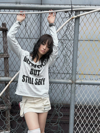 FULLTIDE 100% Cotton Cool Cropped Long Sleeve Crew Neck Women Black White T-Shirt