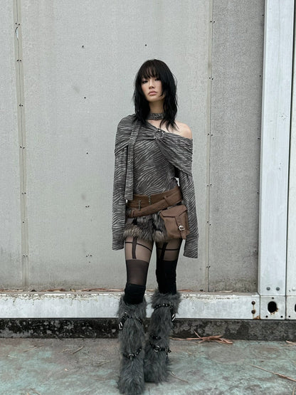 FULLTIDE 100% Cotton Cropped Scarf Collar Cool Long Sleeve Women Taupe Gray T-Shirt