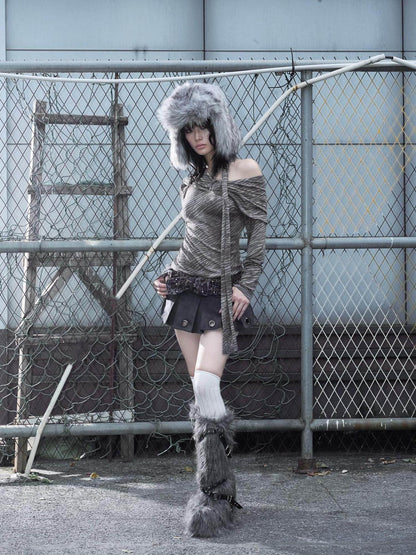 FULLTIDE 100% Cotton Cropped Scarf Collar Cool Long Sleeve Women Taupe Gray T-Shirt