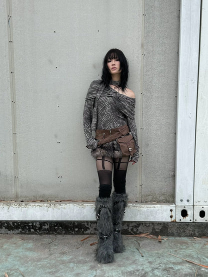 FULLTIDE 100% Cotton Cropped Scarf Collar Cool Long Sleeve Women Taupe Gray T-Shirt