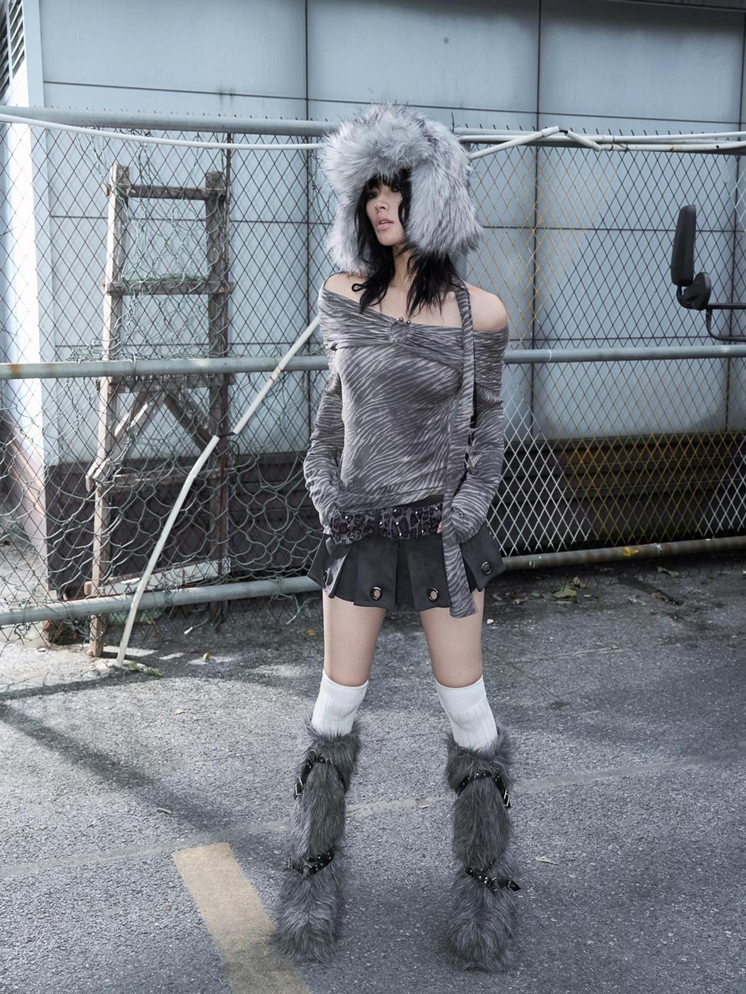 FULLTIDE 100% Cotton Cropped Scarf Collar Cool Long Sleeve Women Taupe Gray T-Shirt