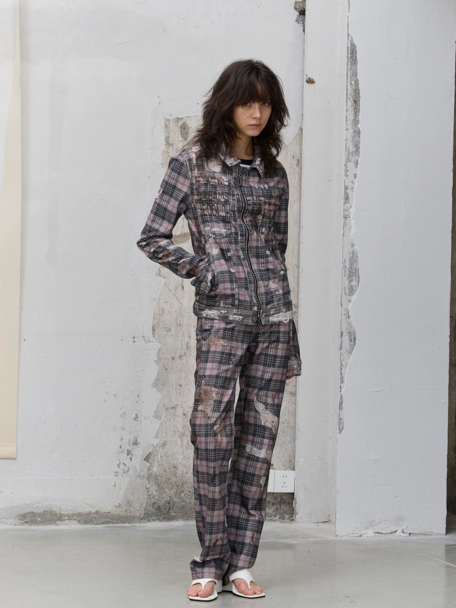 FULLTIDE 100% Cotton Lined Vintage Slim Fit Zipper Jacquard Plaid Unisex Denim Jacket