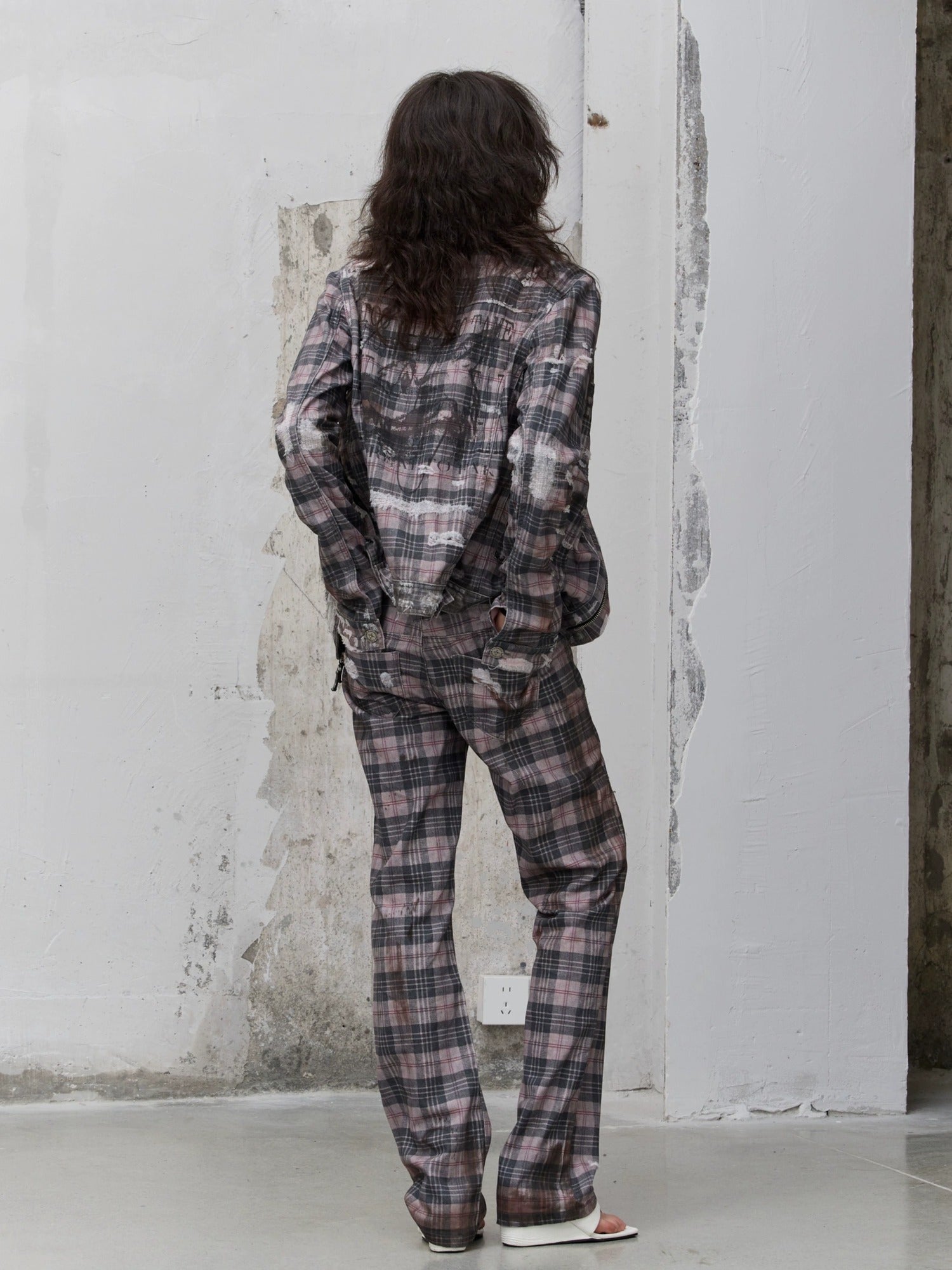 FULLTIDE 100% Cotton Lined Vintage Slim Fit Zipper Jacquard Plaid Unisex Denim Jacket