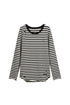 FULLTIDE_100%_Cotton_Long_Sleeve_Crewneck_Midlength_Women_Black_White_Stripe_T-Shirt_MISSTT