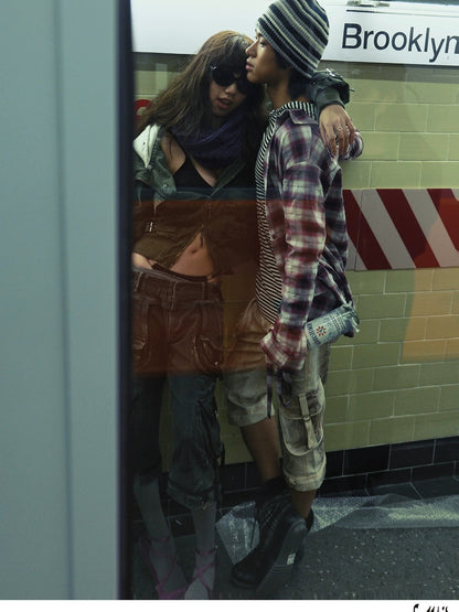 FULLTIDE 100% Cotton Low Rise Baggy Streetwear Women Stone Gray Light Khaki Pants