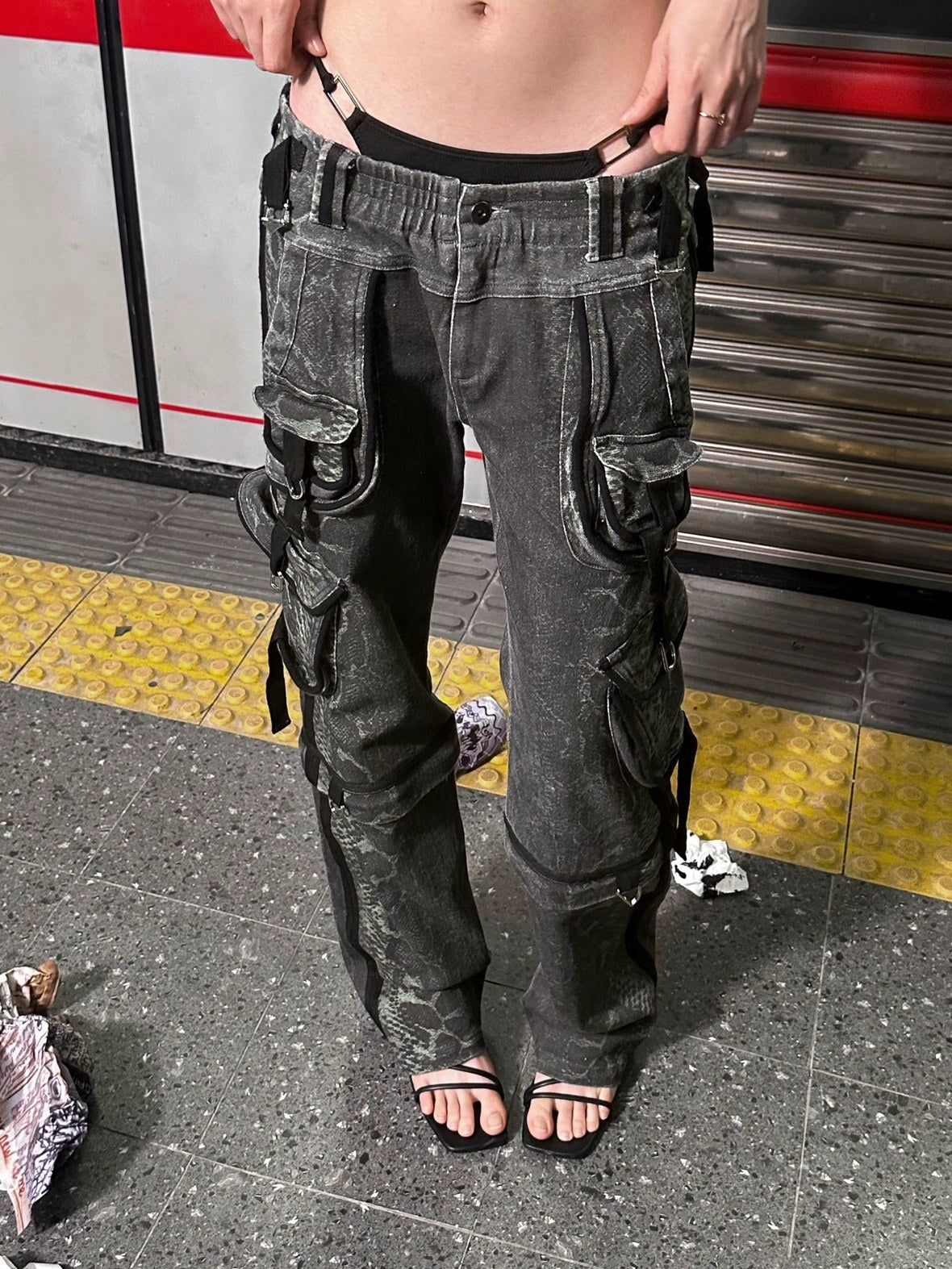 FULLTIDE 100% Cotton Low Rise Baggy Streetwear Women Stone Gray Light Khaki Pants