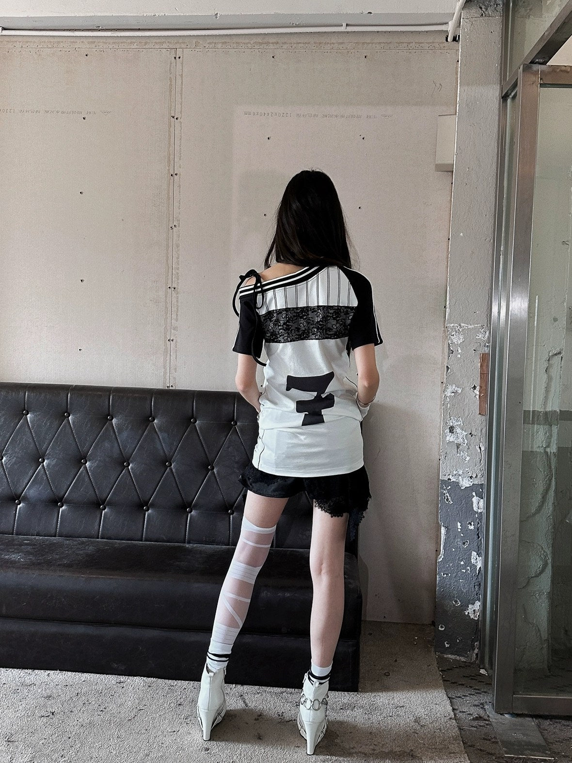 FULLTIDE 100 Percent Cupro Faux Layered Ins Asymmetric Lace U Neck Women T-Shirt