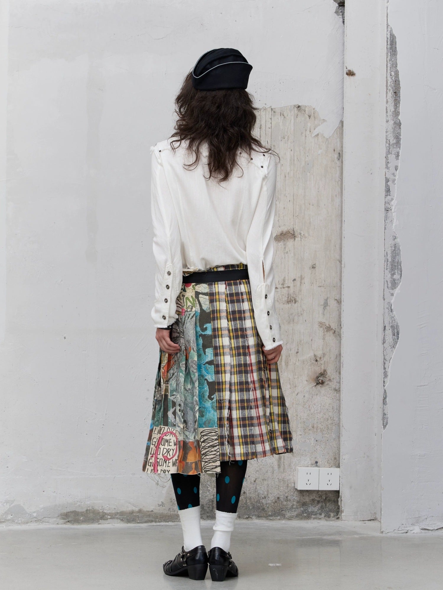 FULLTIDE Anti Exposure Graffiti Pleated Side Slit Mid Waist Women Cotton Midi Skirt