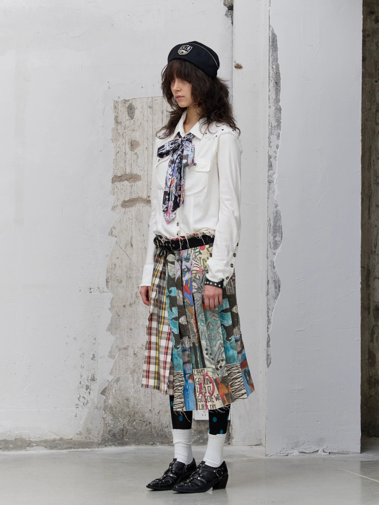 FULLTIDE Anti Exposure Graffiti Pleated Side Slit Mid Waist Women Cotton Midi Skirt