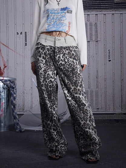 FULLTIDE_Ash_Gray_Leopard_Print_Original_Straight_Leg_Low_Rise_Women_Cotton_Pants_MISSTT