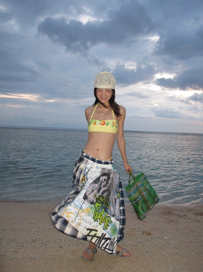 FULLTIDE Asymmetric Button Pleated A Line Street Mid Waist Cotton Women Midi Skirt