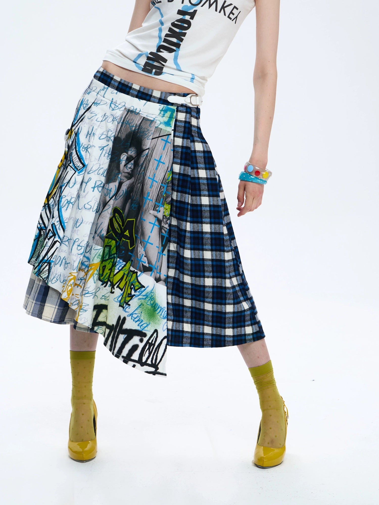 FULLTIDE Asymmetric Button Pleated A Line Street Mid Waist Cotton Women Midi Skirt