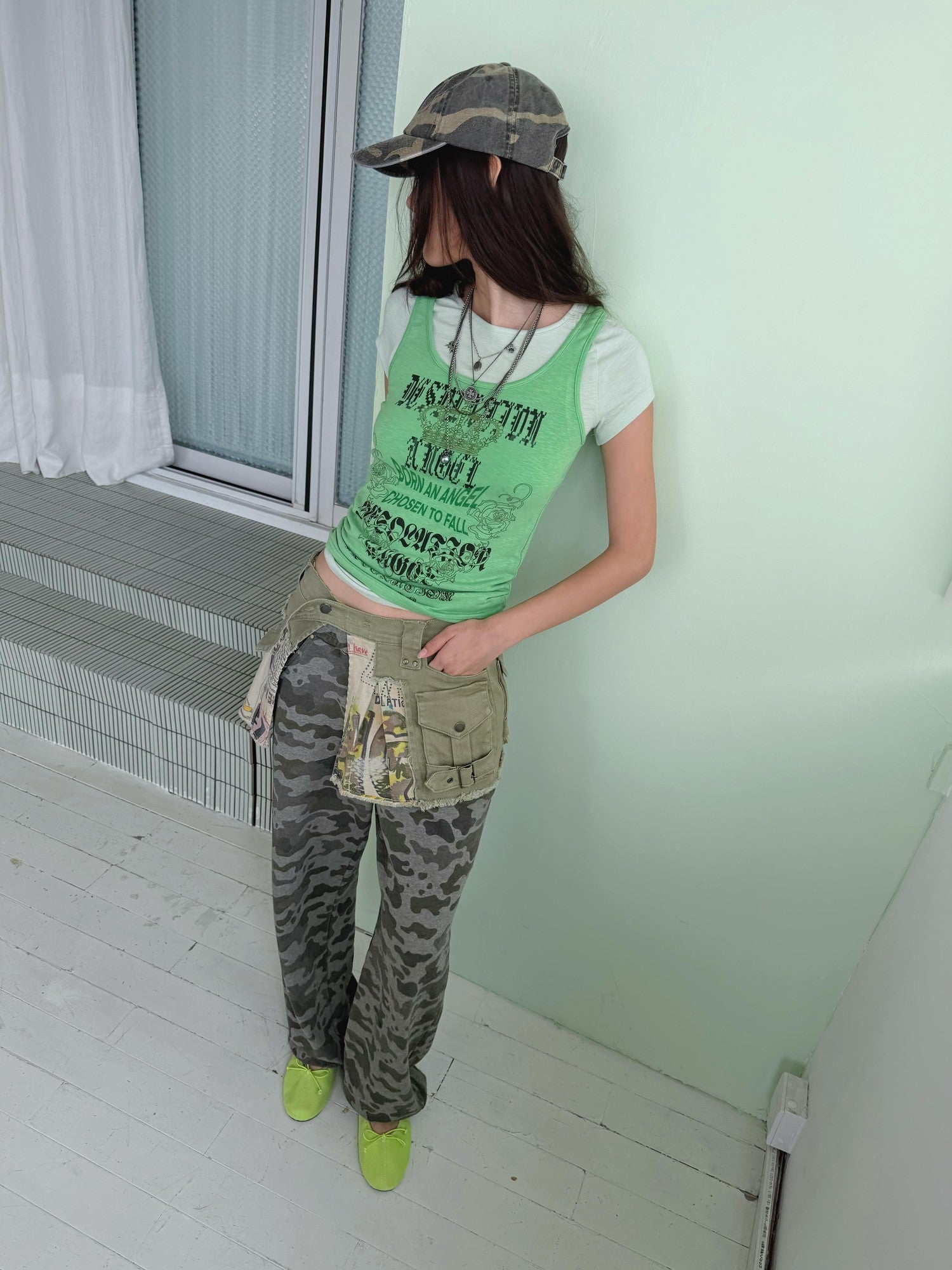 FULLTIDE Asymmetric Camouflage Double Waistband Women&