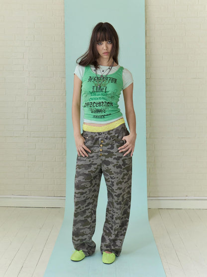 FULLTIDE Asymmetric Camouflage Double Waistband Women&