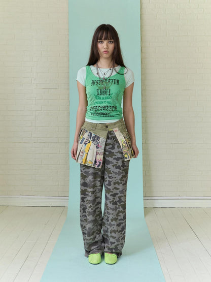 FULLTIDE Asymmetric Camouflage Double Waistband Women&