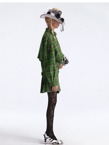FULLTIDE Asymmetric Plaid Double Breasted Cinched Waist Women&
