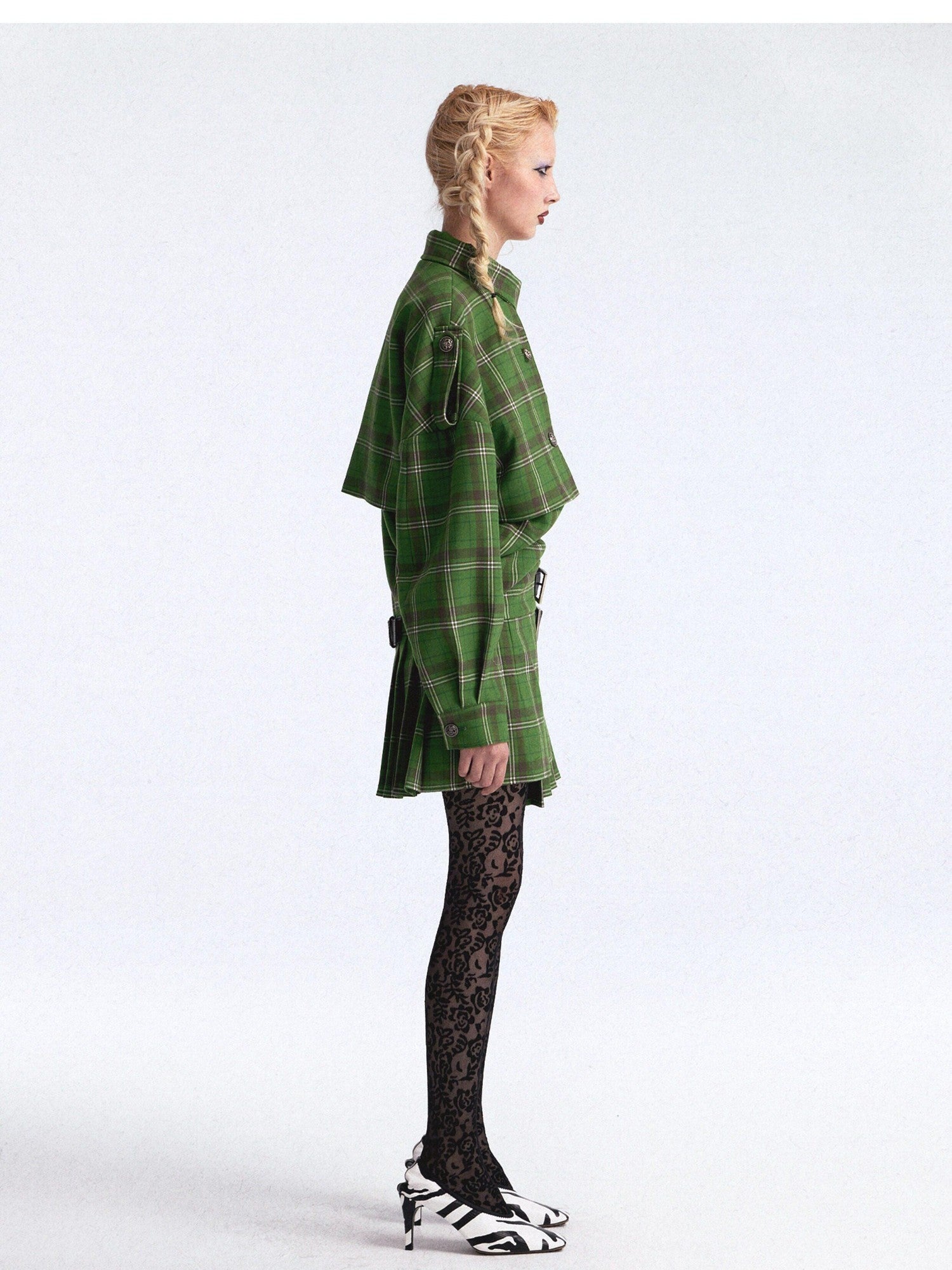 FULLTIDE Asymmetric Plaid Double Breasted Cinched Waist Women&