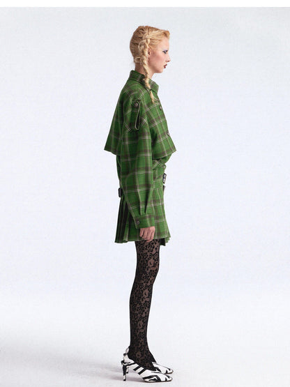 FULLTIDE Asymmetric Plaid Double Breasted Cinched Waist Women&