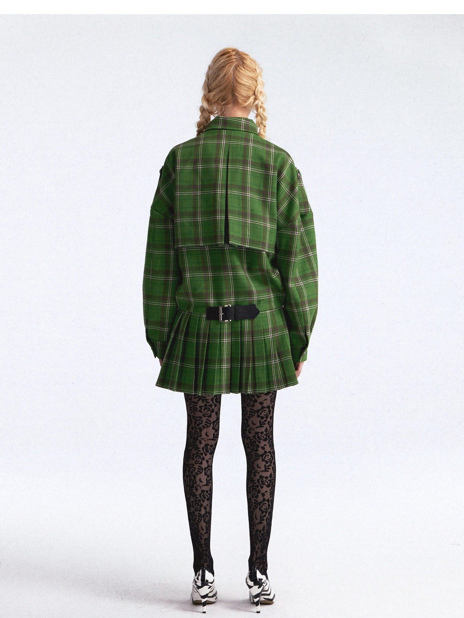 FULLTIDE Asymmetric Plaid Double Breasted Cinched Waist Women&