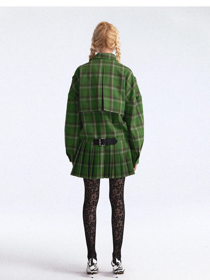 FULLTIDE Asymmetric Plaid Double Breasted Cinched Waist Women&