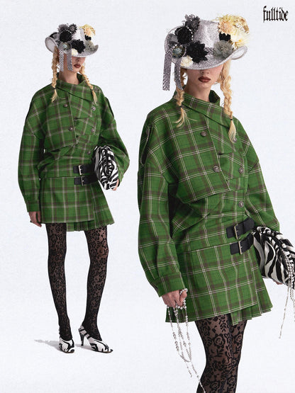 FULLTIDE Asymmetric Plaid Double Breasted Cinched Waist Women&