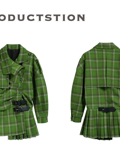 FULLTIDE Asymmetric Plaid Double Breasted Cinched Waist Women&