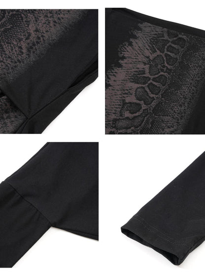 FULLTIDE Asymmetric Snakeskin Neckline Long Sleeve T-shirts Women&