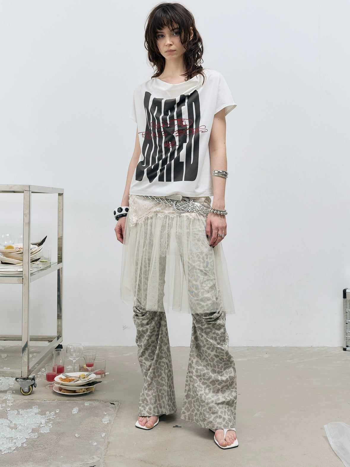 FULLTIDE Asymmetrical Streetwear Straight Leg Loose Natural Waist Cotton Gray Women Pants