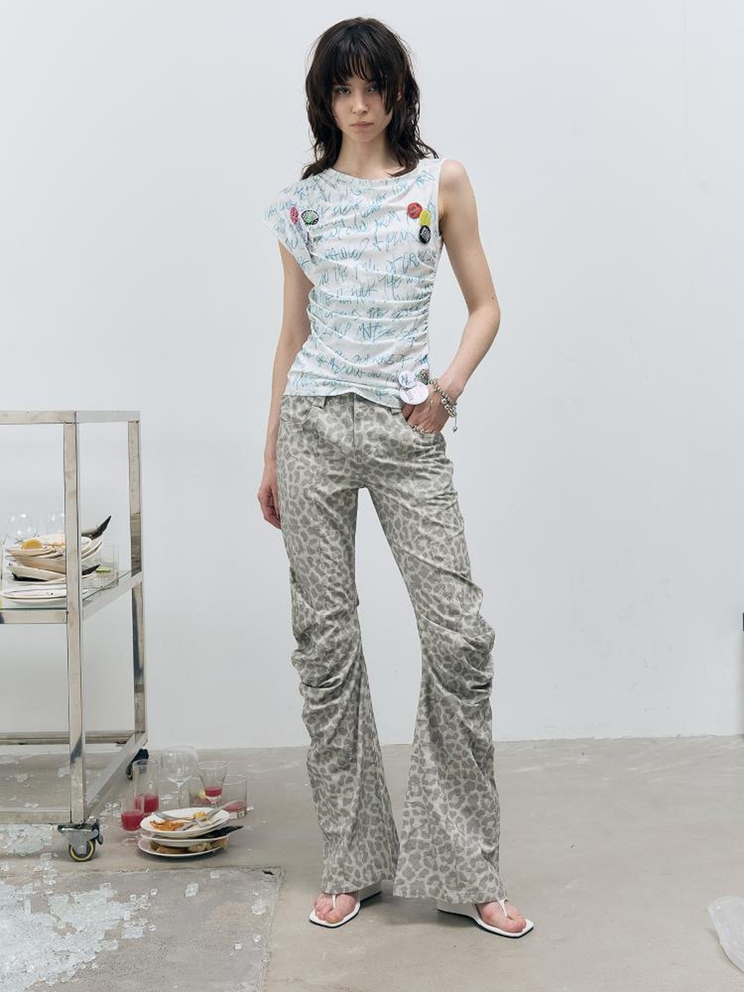 FULLTIDE Asymmetrical Streetwear Straight Leg Loose Natural Waist Cotton Gray Women Pants